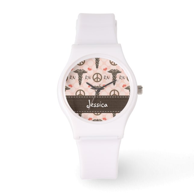 Personalised Peace Love Nursing Caduceus Watch (Front)