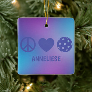 Personalised Peace Love Pickleball Gradient Ceramic Ornament