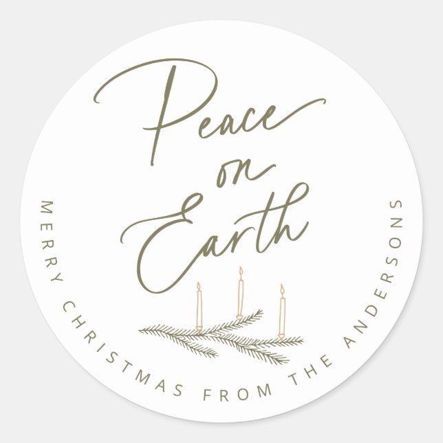 Personalised Peace on Earth Christmas Classic Round Sticker (Front)