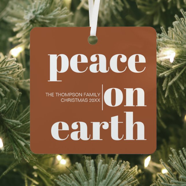 Personalised Peace On Earth Christmas Modern Photo Metal Tree Decoration (Insitu)