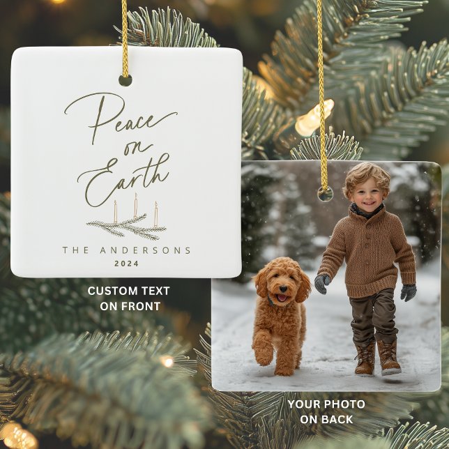 Personalised Peace on Earth Photo Christmas Ceramic Ornament (Creator Uploaded)