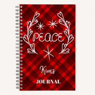 Personalised Peace Red Plaid Holiday Journal