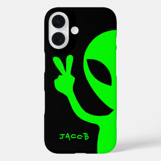 Personalised Peace Sign Peekaboo Alien iPhone 16 Case