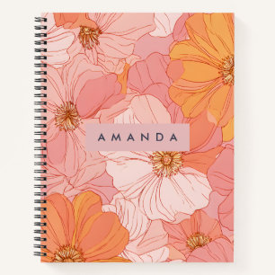 Personalised Peach and Coral Floral Style Notebook