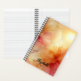 Personalised Peach and Gold Floral Alcohol Ink Notebook