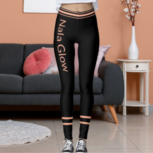 Personalised Peach Black Striped Pet Cat Mum Name Leggings