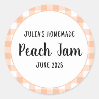 Personalised Peach Buffalo Plaid Jam Classic Round Sticker