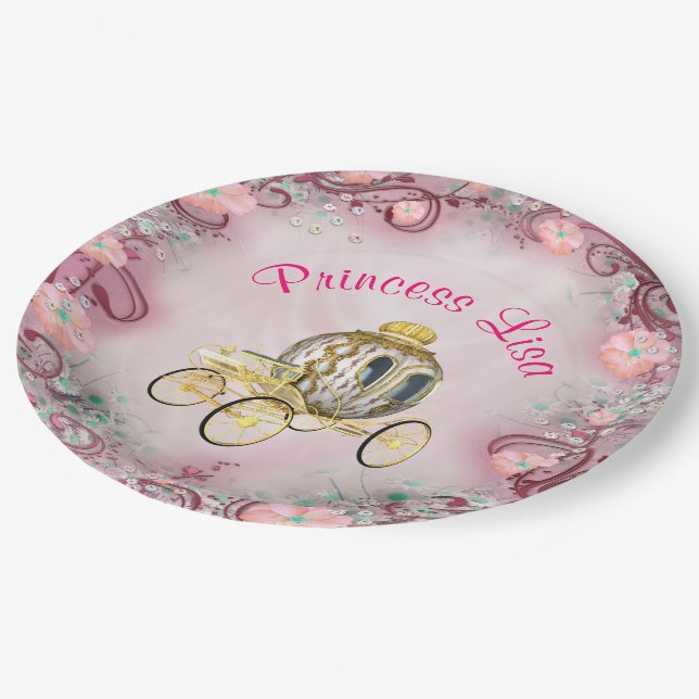 Personalised Peach Floral Princess Enchanted Paper Plate (Angled)