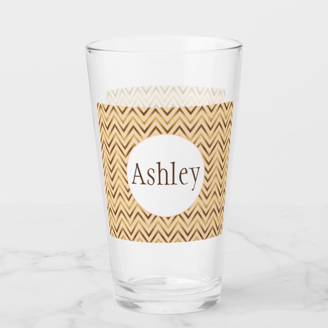 Personalised Peach & Gold Chevron Stripe Glass (Back)