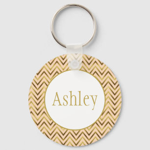 Personalised Peach & Gold Chevron Stripe  Key Ring
