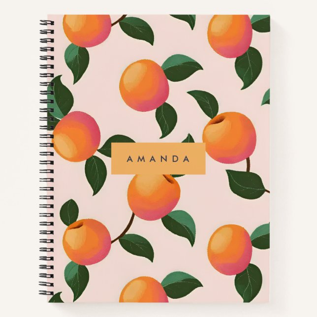 Personalised Peach Pattern Cute Peaches Notebook (Front)