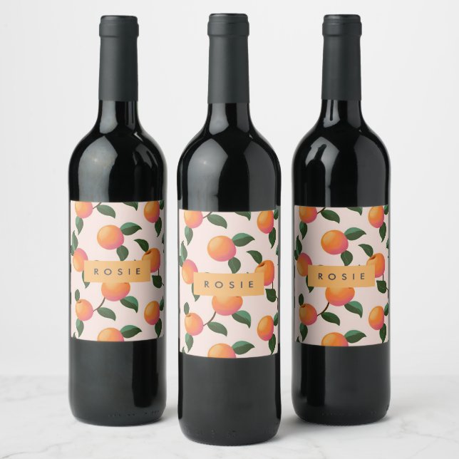 Personalised Peach Pattern Cute Peaches Wine Label (Bottles)