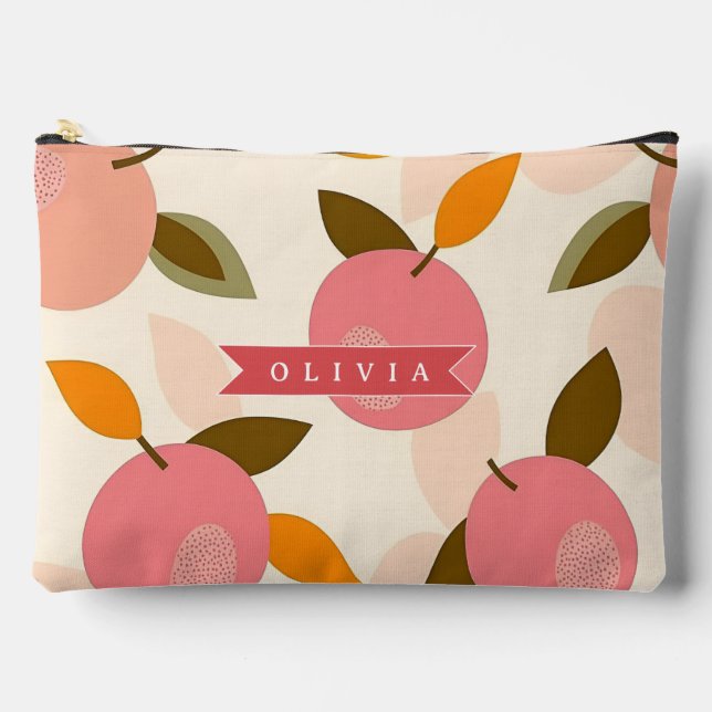Personalised Peach Pattern Cute Retro Summer Accessory Pouch (Front)
