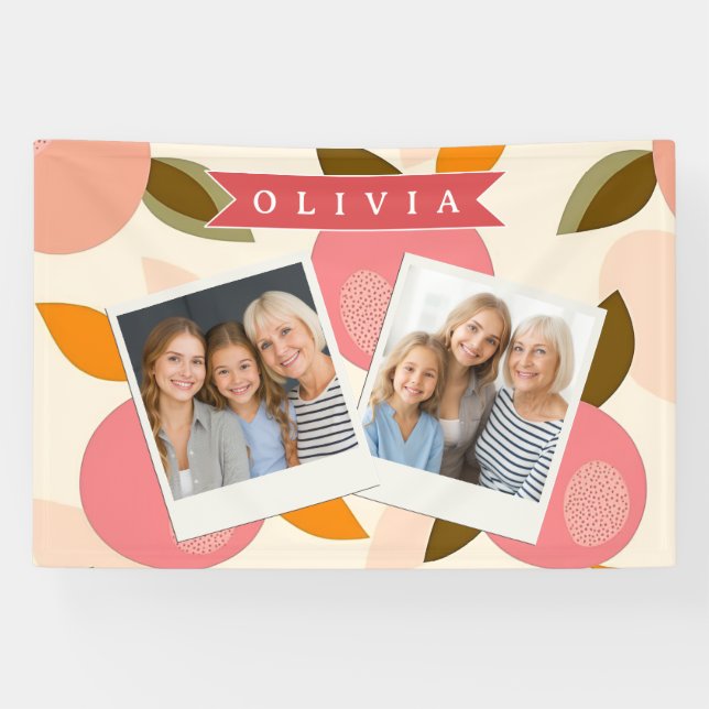 Personalised Peach Pattern Cute Retro Summer Banner (Horizontal)