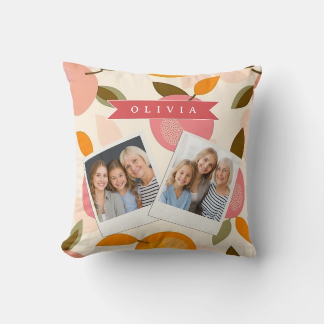 Personalised Peach Pattern Cute Retro Summer Cushion (Front)