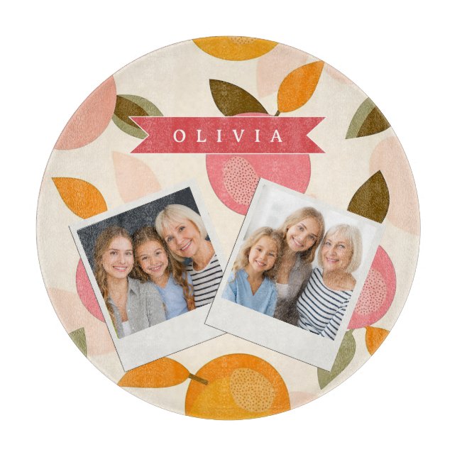Personalised Peach Pattern Cute Retro Summer Cutting Board (Front)