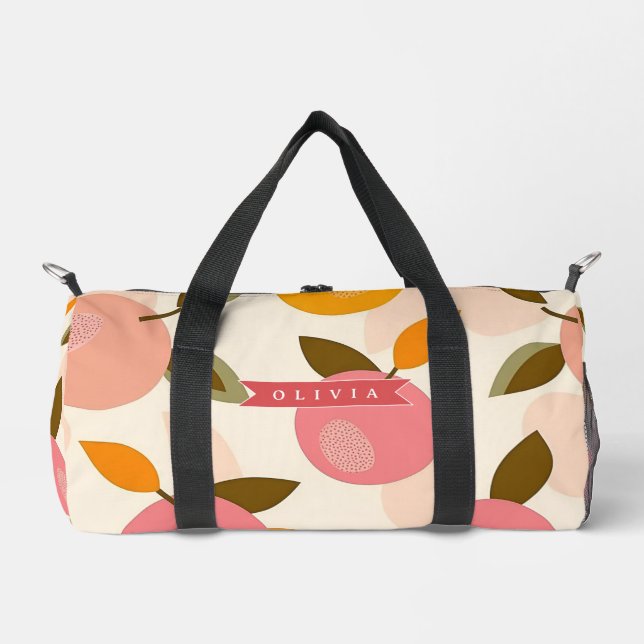 Personalised Peach Pattern Cute Retro Summer Duffle Bag (Front)