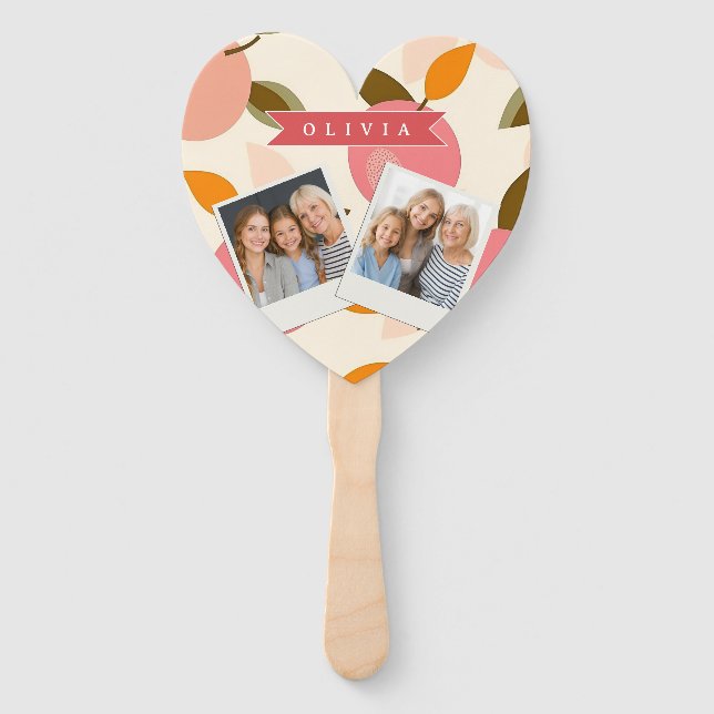 Personalised Peach Pattern Cute Retro Summer Hand Fan (Front)