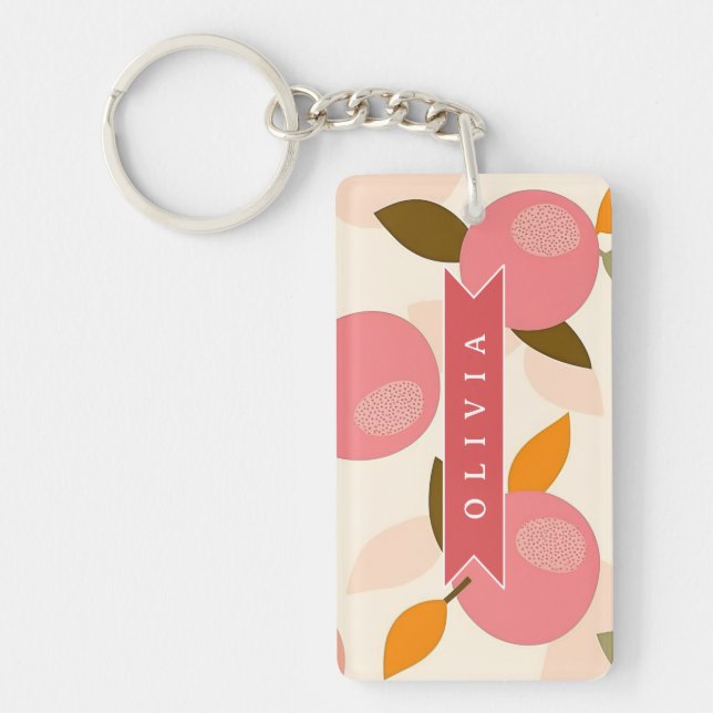Personalised Peach Pattern Cute Retro Summer Key Ring (Front)