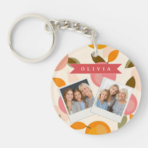 Personalised Peach Pattern Cute Retro Summer Key Ring