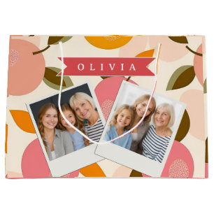 Personalised Peach Pattern Cute Retro Summer Large Gift Bag