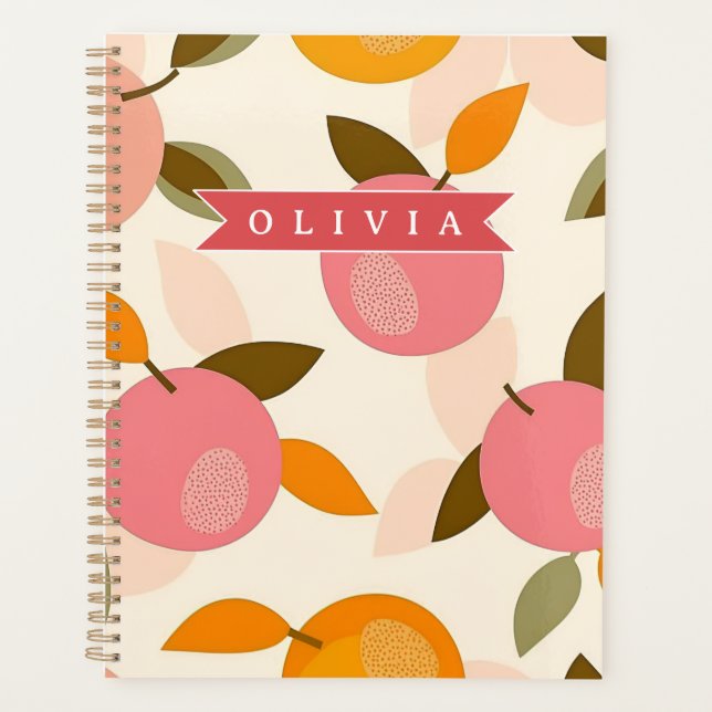 Personalised Peach Pattern Cute Retro Summer Planner (Front)