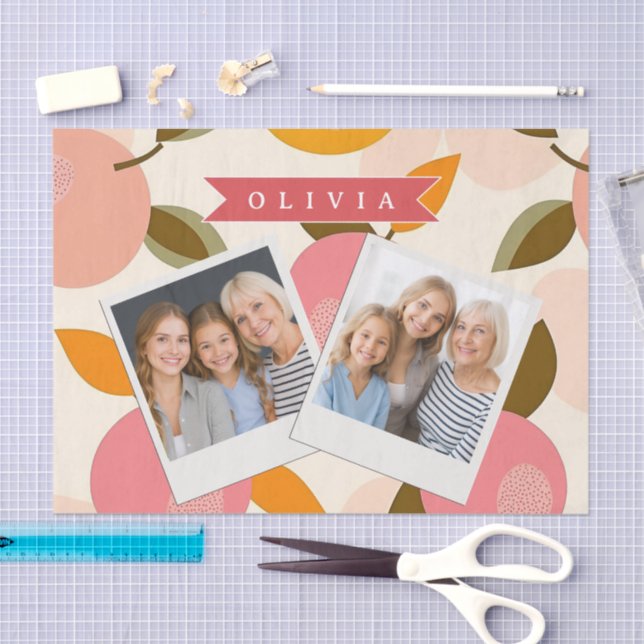 Personalised Peach Pattern Cute Retro Summer Tissue Paper (Craft)