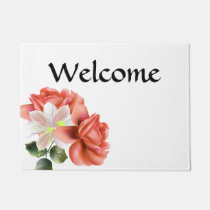 Personalised Peach Peonies and Ghost Orchid Doormat