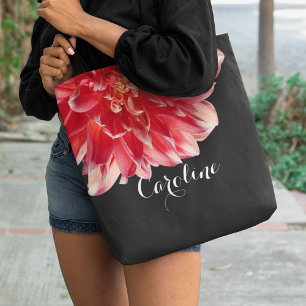 Personalised Peach Pink Red Dahlia Flower  Tote Bag