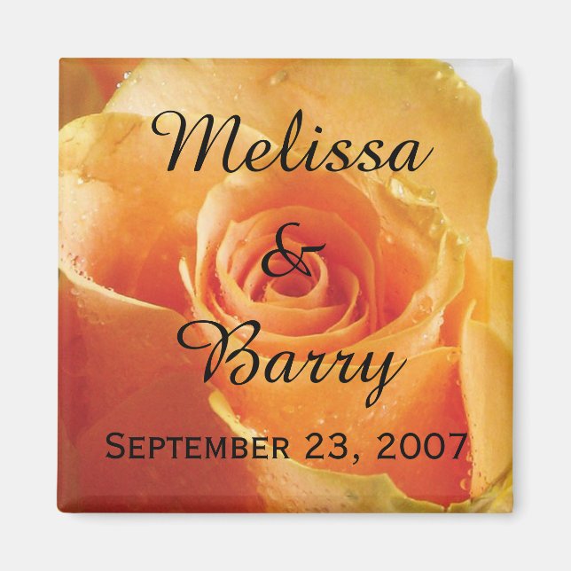 Personalised Peach Rose Wedding Magnet (Front)
