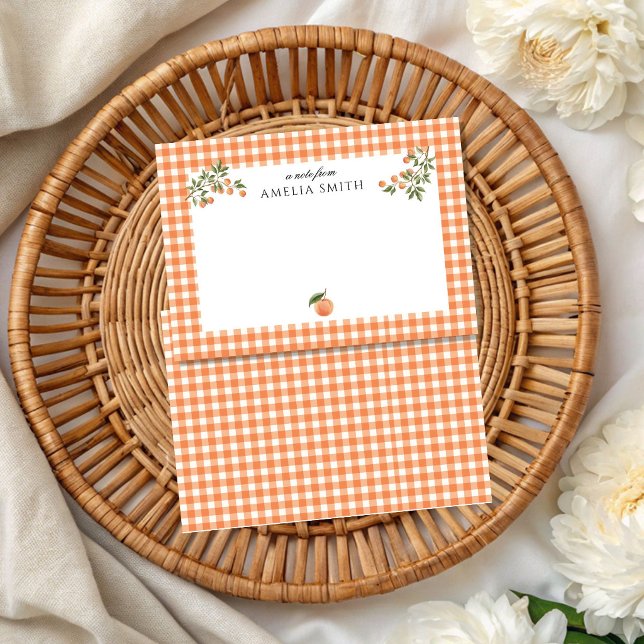 Personalised Peach theme Gingham Notecard (Creator Uploaded)