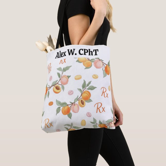 Personalised Peaches, Apricots & RX Pharmacy Tote  Bag (Close Up)