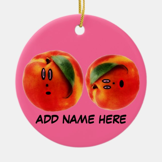 Personalised Peaches Cartoon Ceramic Ornament (Front)