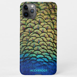 Personalised Peacock Blue Feather Named  iPhone 11Pro Max Case