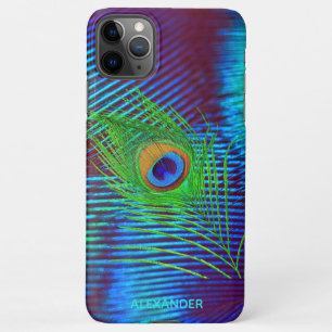 Personalised Peacock Blue Feather Named  iPhone 11Pro Max Case