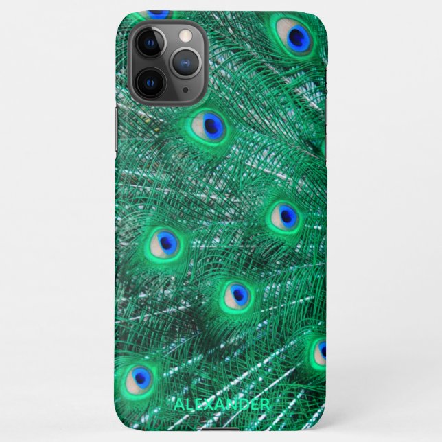 Personalised Peacock Blue Feather Named  iPhone Case (Back)