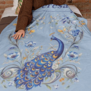 Personalised Peacock Design - Elegant Gift for Her Fleece Blanket