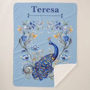 Personalised Peacock Design - Elegant Gift for Her Sherpa Blanket