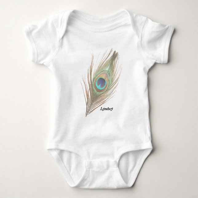 Personalised Peacock Feather Choose Background Baby Bodysuit (Front)