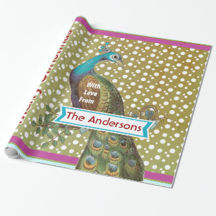 Personalised Peacock Holiday  Wrapping Paper