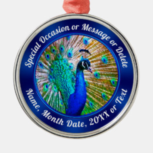 Personalised, Peacock Ornaments, Any Occasion Metal Ornament