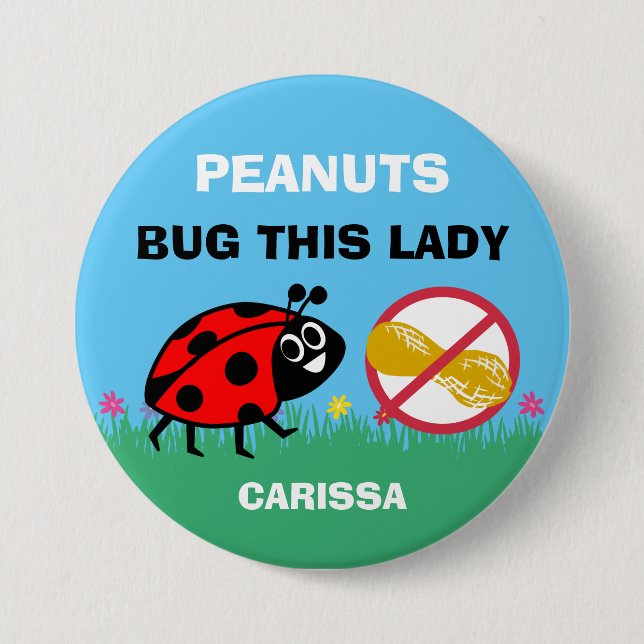Personalised Peanut Allergy Alert Ladybug 7.5 Cm Round Badge (Front)