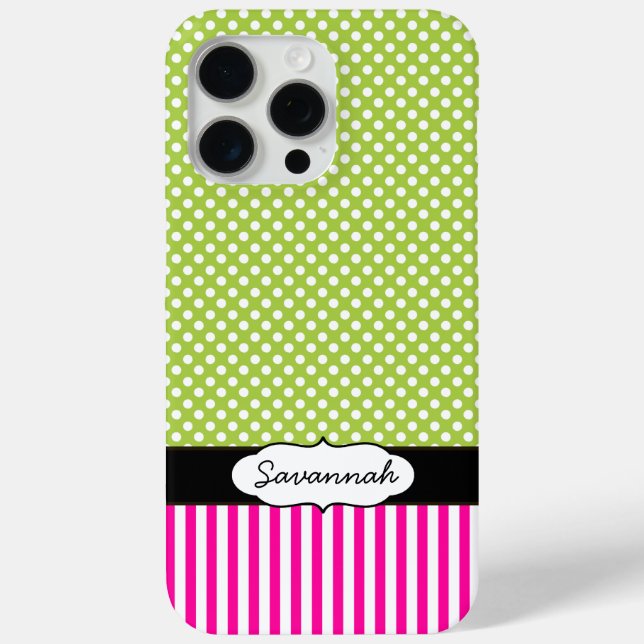 Personalised Peapod Lime Polka Dot Pink Stripe Case-Mate iPhone Case (Back)