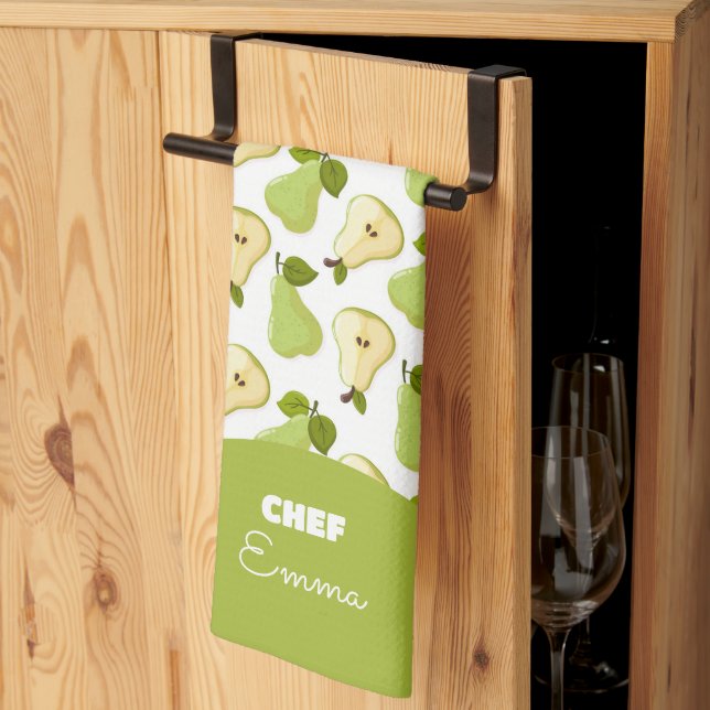 Personalised Pears pattern Tea Towel (Thirds Fold)