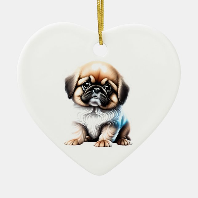 Personalised Pekingese Puppy Ceramic Ornament (Front)
