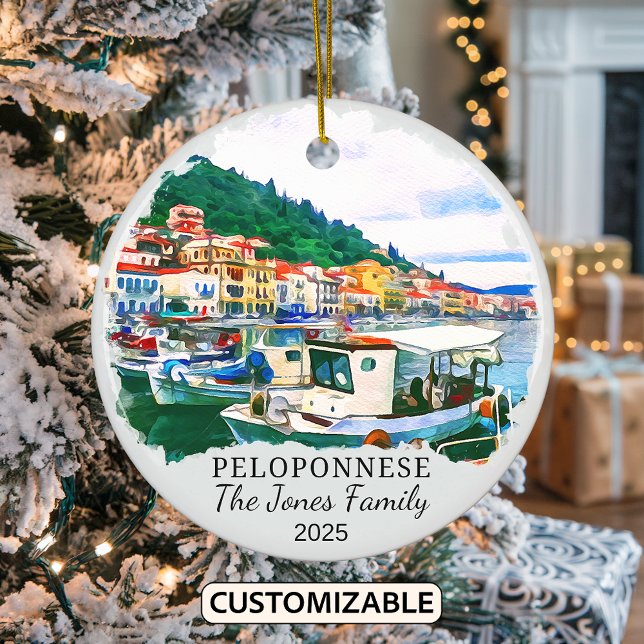 Personalised Peloponnese Ornament, Greece Ceramic Ornament (Creator Uploaded)
