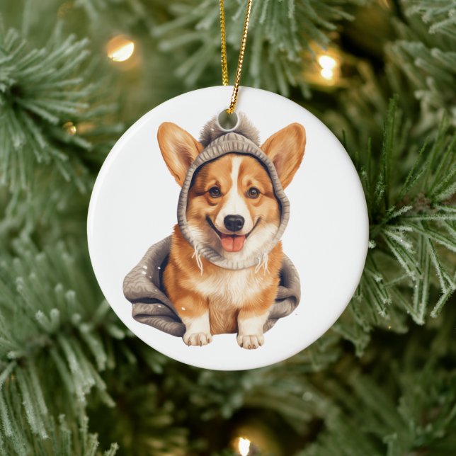 Personalised Pembroke Welsh Corgi Dog Art Ceramic Ornament (Tree)