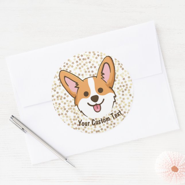 Personalised Pembroke Welsh Corgi Puppy Dog Stars Classic Round Sticker (Envelope)
