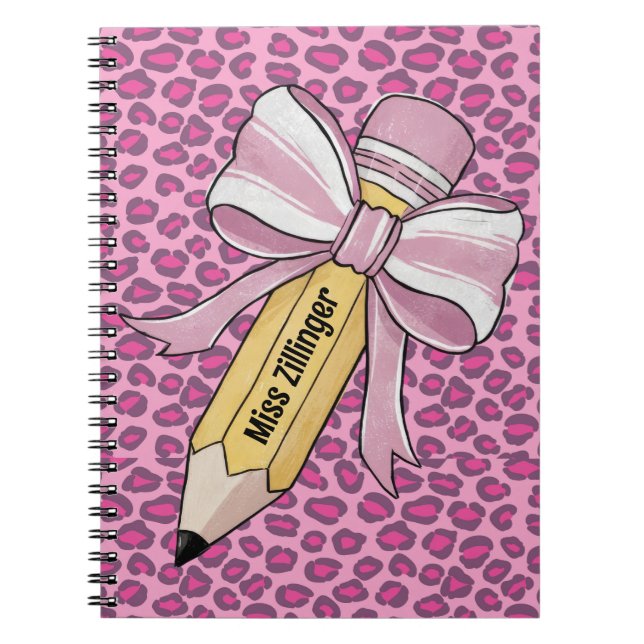 personalised Pencil with pink and white bow  Notebook (Front)