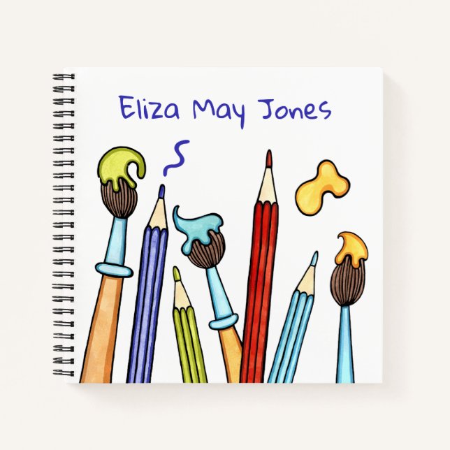 Personalised Pencils and Paintbrushes School Hobby Notebook (Front)